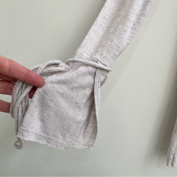 Free People Beach oatmeal tan tunic top raw edges tie wrists casual size medium - Picture 3 of 8